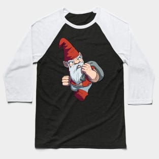 Grumpy Gnome in Bright Red Baseball T-Shirt